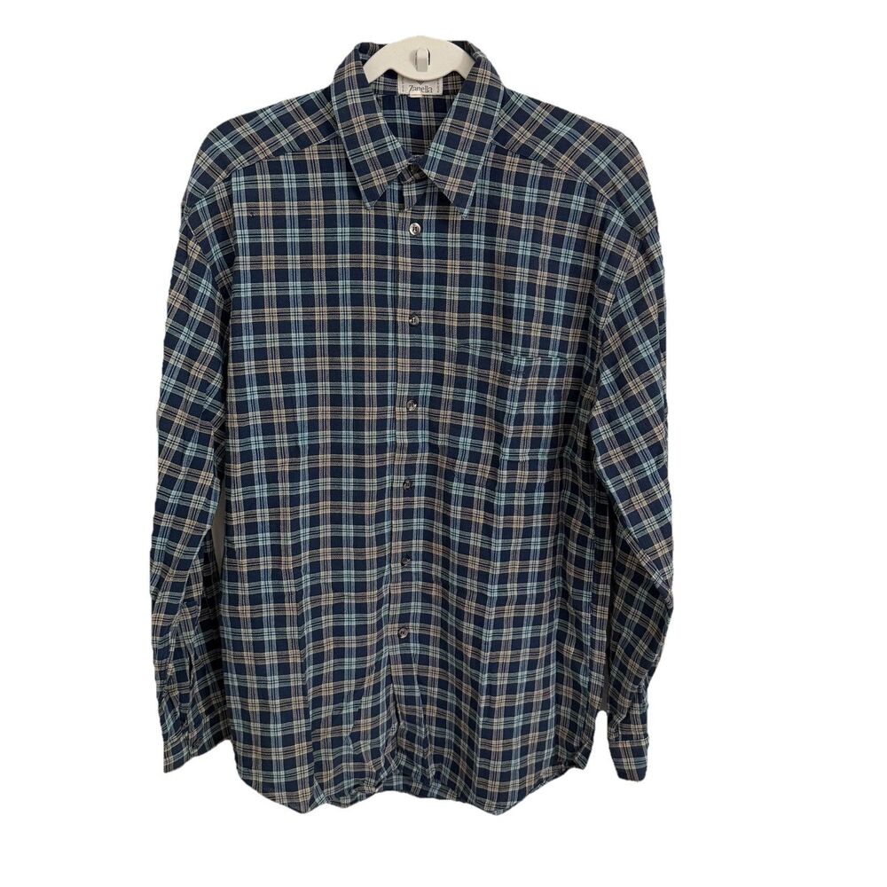 Zanella Shirt Mens Medium Blue Plaid Button Down Italy Longsleeve Collared Work